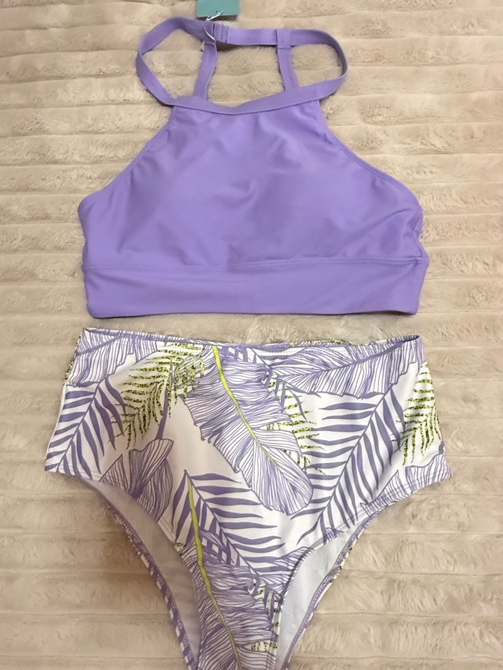 High-Neck Lavender Two-Piece Women's Swim Set